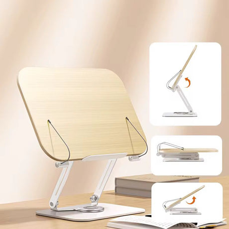 Portable Rotating Laptop & Book Stand Bamboo Metal Adjustable Design
