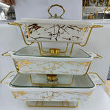 3pcs White & Gold Ceramic Chaffing Dish Set chafing dishes Chafing Dishes