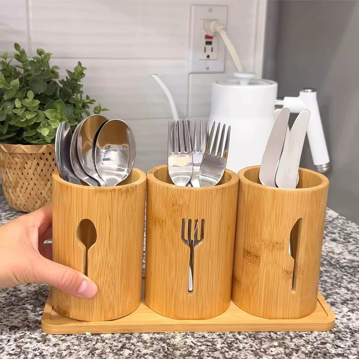 4 in 1 Eco-Friendly Bamboo Cutlery Organizer Flatware Trays