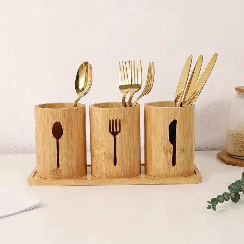 4 in 1 Eco-Friendly Bamboo Cutlery Organizer Flatware Trays