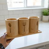 4 in 1 Eco-Friendly Bamboo Cutlery Organizer Flatware Trays