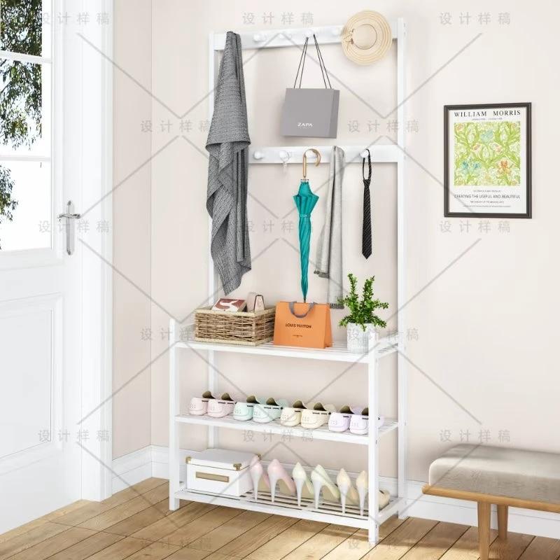 Multifunctional Bamboo Entryway Shoe Rack with Hooks and Storage Bamboo rack