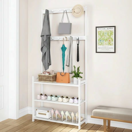 Multifunctional Bamboo Entryway Shoe Rack with Hooks and Storage Bamboo rack