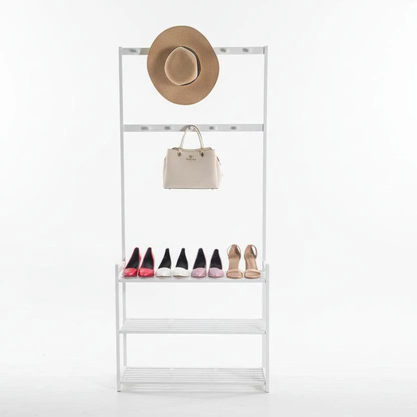 Multifunctional Bamboo Entryway Shoe Rack with Hooks and Storage Bamboo rack