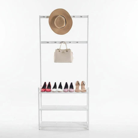 Multifunctional Bamboo Entryway Shoe Rack with Hooks and Storage Bamboo rack