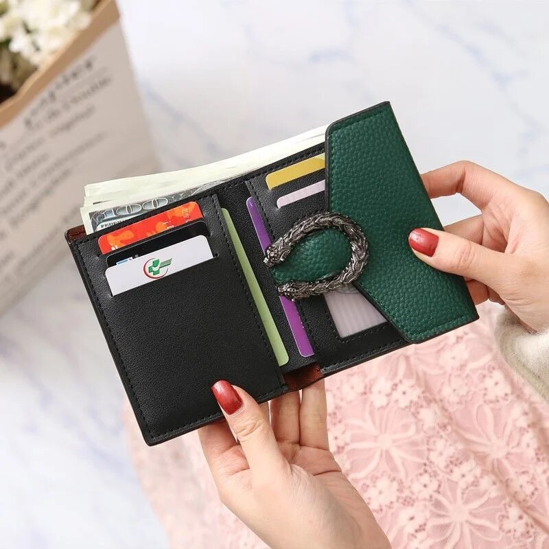 Ladies Short Foldable PU Leather Wallet with Card Slots