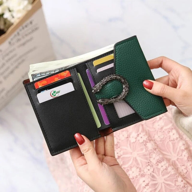 Ladies Short Foldable PU Leather Wallet with Card Slots