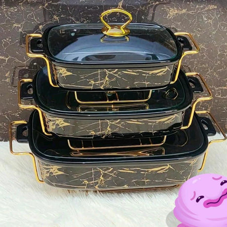 3pcs White & Gold Ceramic Chaffing Dish Set chafing dishes Chafing Dishes