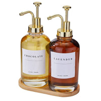 2 Piece Coffee Syrup Dispenser Set with Bamboo Tray Syrup dispenser Condiment Dispensers