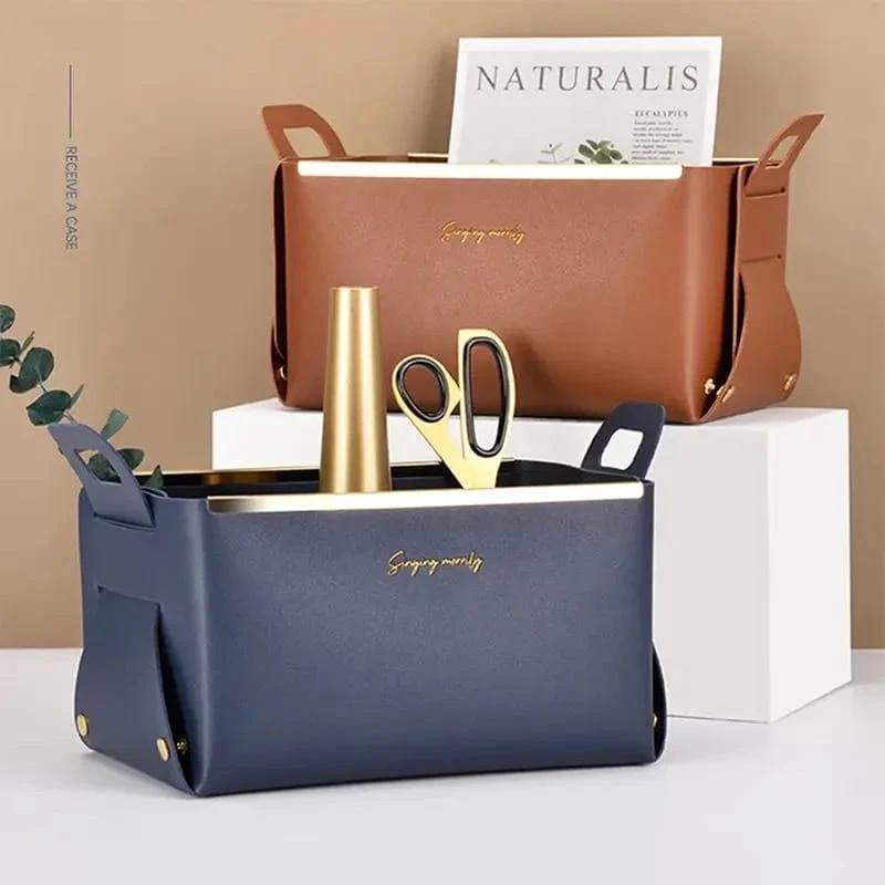 Multifunction PU Leather Collapsible Sundries Storage Basket Organizer Desk organizer Household Storage Containers