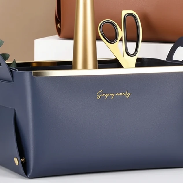Multifunction PU Leather Collapsible Sundries Storage Basket Organizer Desk organizer Household Storage Containers