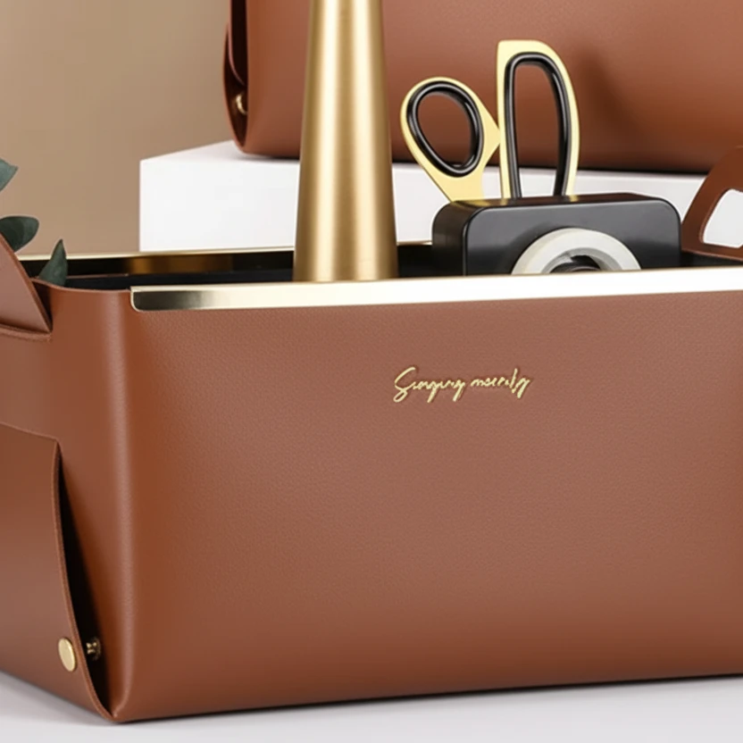 Multifunction PU Leather Collapsible Sundries Storage Basket Organizer Desk organizer Household Storage Containers