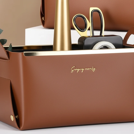 Multifunction PU Leather Collapsible Sundries Storage Basket Organizer Desk organizer Household Storage Containers