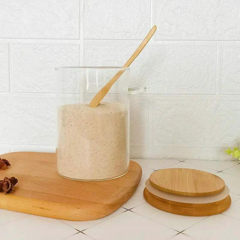 Glass Spice Storage Canister with Wooden Spoon Airtight 420ml Spices storage can Food Storage Containers