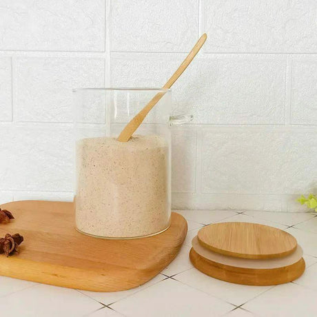 Glass Spice Storage Canister with Wooden Spoon Airtight 420ml Spices storage can Food Storage Containers