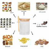 Glass Spice Storage Canister with Wooden Spoon Airtight 420ml Spices storage can Food Storage Containers