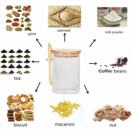 Glass Spice Storage Canister with Wooden Spoon Airtight 420ml Spices storage can Food Storage Containers