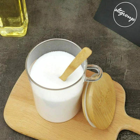 Glass Spice Storage Canister with Wooden Spoon Airtight 420ml Spices storage can Food Storage Containers