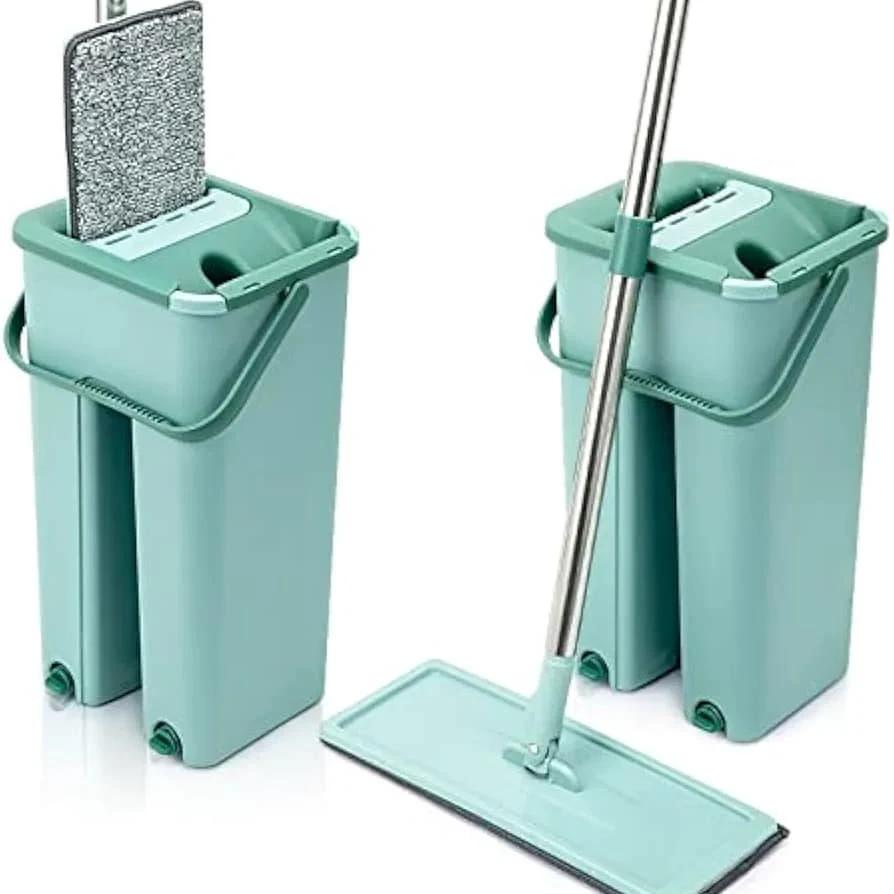 Flat Vertex Self Squeeze Mop with Bucket Hand-Free Wringing Dry mop Mops