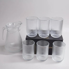 Glass Water Set Jug with 6 Drinking Glasses Tableware Set Drinkware Serving Pitchers & Carafes