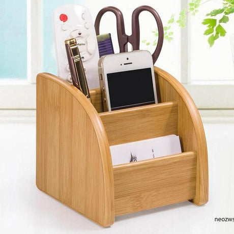 Bamboo Desk Remote Organizer Multi Compartment Storage Holder Storage organizer Desktop Organizers