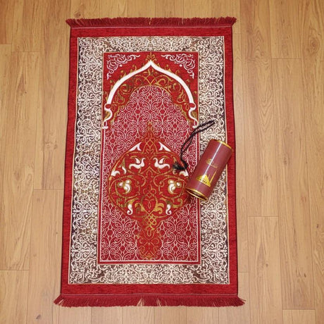 3 in 1 Portable Prayer Mat Set with Tasbih and Storage Cylinder Prayer mat Religious Items