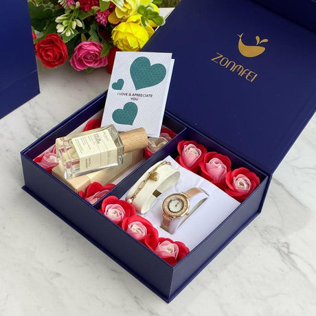 Valentine’s Ladies Gift Set with Watch Perfume Bracelet and Roses