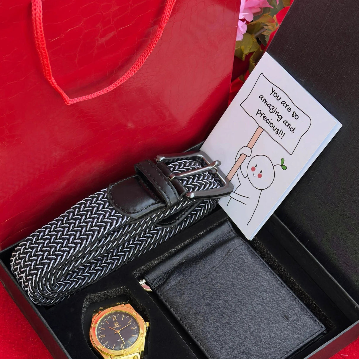 Valentines Men Gift Set with Engraved Watch Belt and Wallet Valentine nen gift Outfit Sets