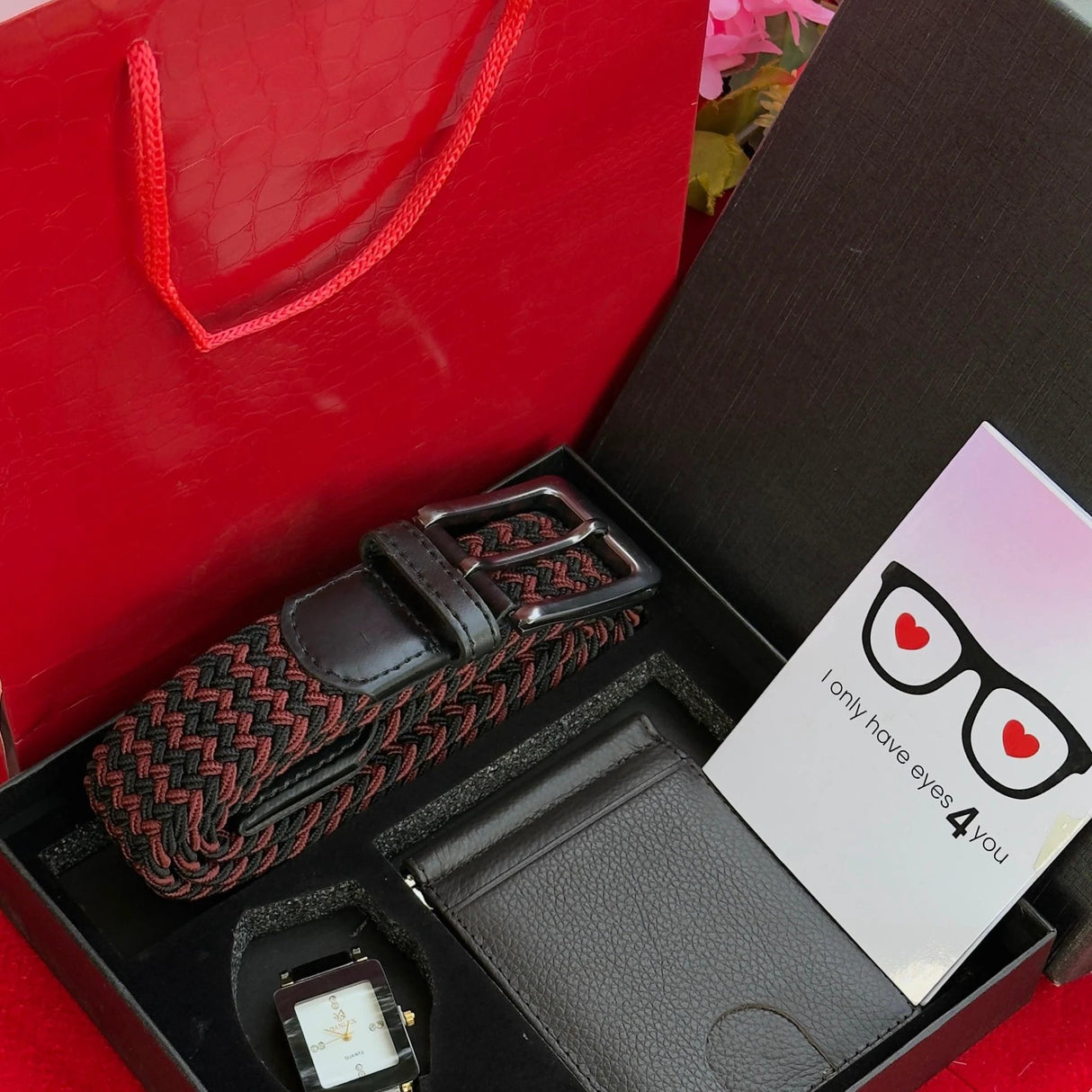 Valentines Men Gift Set with Engraved Watch Belt and Wallet Valentine nen gift Outfit Sets
