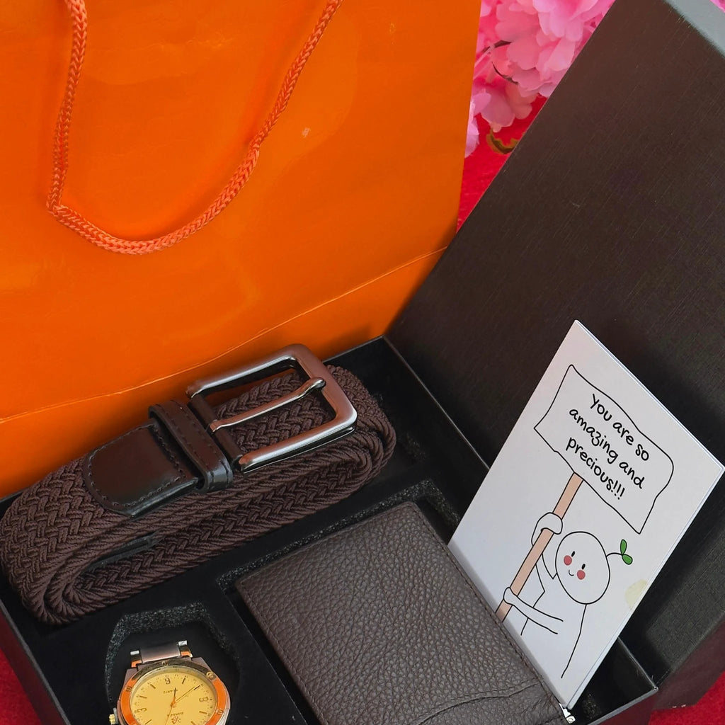 Valentines Men Gift Set with Engraved Watch Belt and Wallet Valentine nen gift Outfit Sets