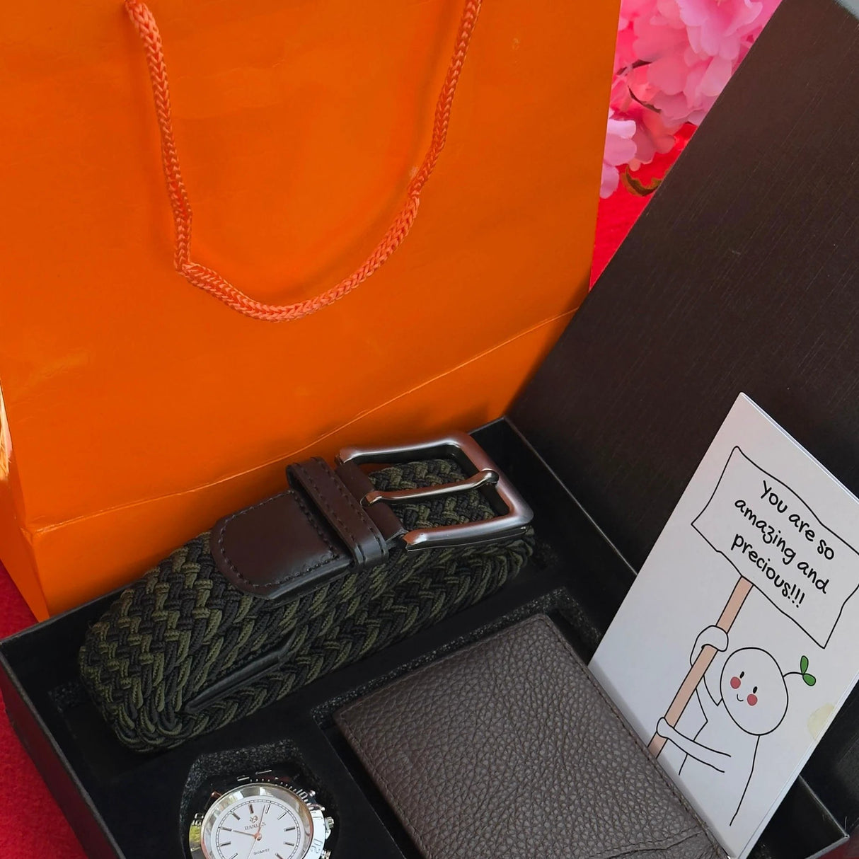 Valentines Men Gift Set with Engraved Watch Belt and Wallet Valentine nen gift Outfit Sets
