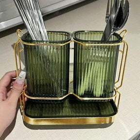 Modern Double Cutlery & Toothbrush Holder with Tray Toothpick Holders