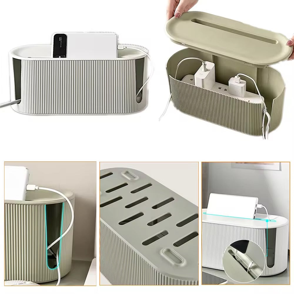 Cable Organizer Box – Green Plastic Cable Management Storage for Home & Office