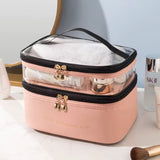PU Leather Double Layer Waterproof Toiletries & Cosmetics Bag Compact Travel Organizer