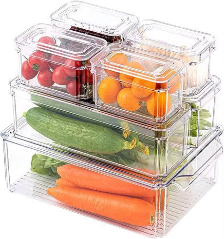 7-Piece Stackable Acrylic Fridge Organizer Set with Lids – BPA-Free, Clear Storage Bins
