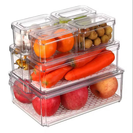 7-Piece Stackable Acrylic Fridge Organizer Set with Lids – BPA-Free, Clear Storage Bins