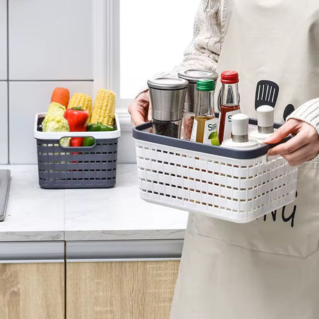 Large Plastic Storage Basket with Handles – 34x24.5x18.5cm – White