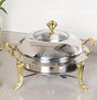 Luxury Stainless Steel Round Chafing Dish – 4L Buffet Food Warmer with Gold Handles & Legs- Furaha Finds Kenya