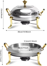 Luxury Stainless Steel Round Chafing Dish – 4L Buffet Food Warmer with Gold Handles & Legs- Furaha Finds Kenya