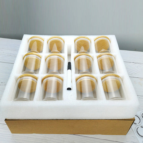 12-Piece Round Glass Jars Set with Bamboo Lids – 300ml- Furaha Finds Kenya