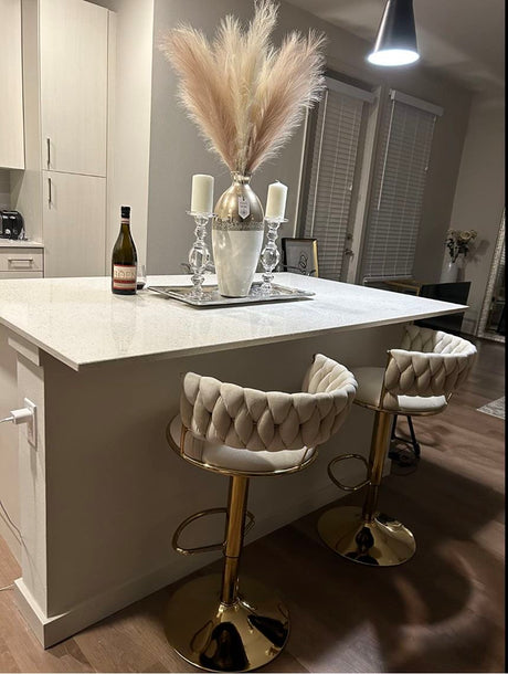 Velvet Swivel Bar Chair with Backrest