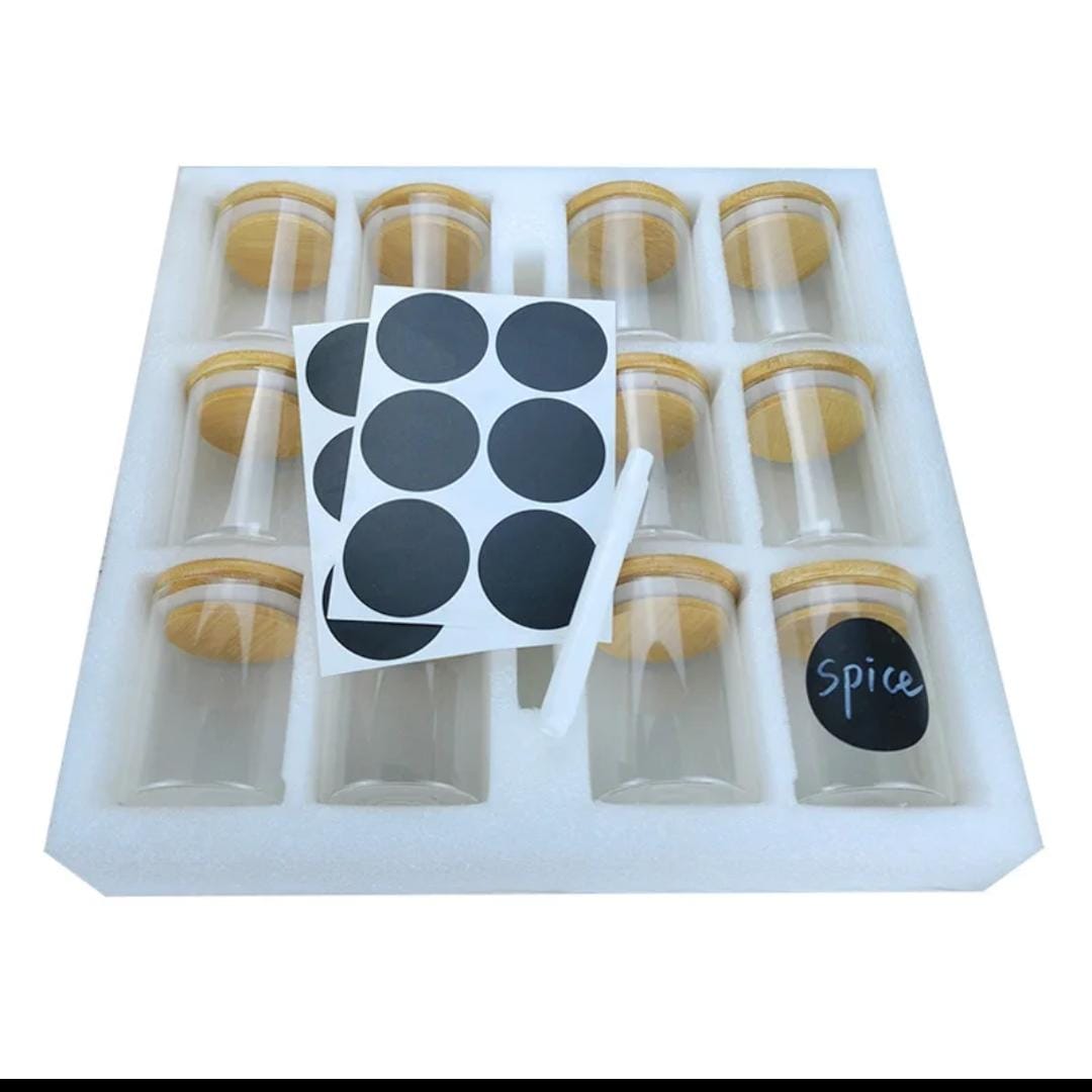 12-Piece Round Glass Jars Set with Bamboo Lids – 300ml- Furaha Finds Kenya