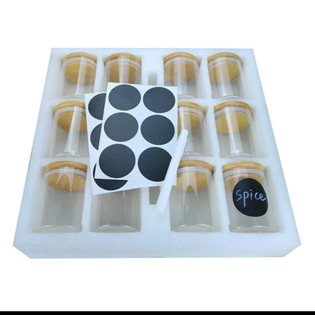 12-Piece Round Glass Jars Set with Bamboo Lids – 300ml- Furaha Finds Kenya