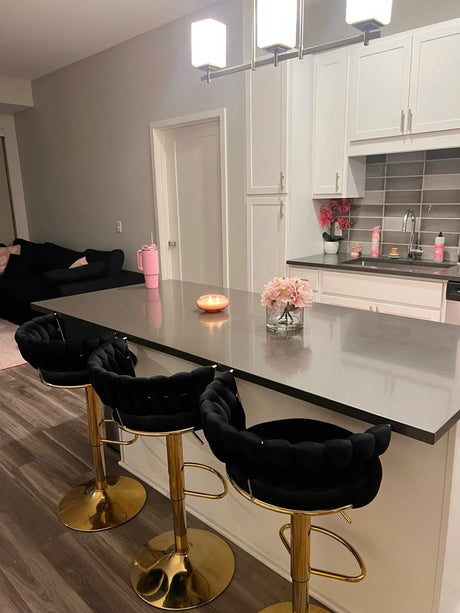 Velvet Swivel Bar Chair with Backrest