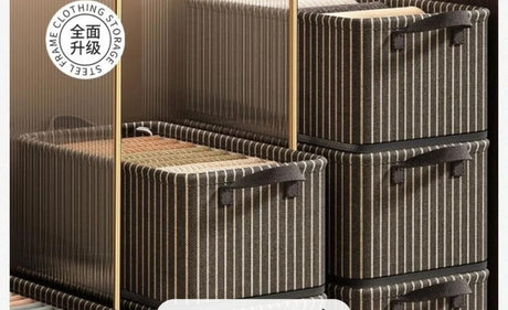 Striped Foldable Closet Organizer Box – Black & White | 47×28×20cm- Furaha Finds Kenya