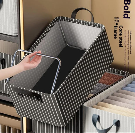 Striped Foldable Closet Organizer Box – Black & White | 47×28×20cm- Furaha Finds Kenya