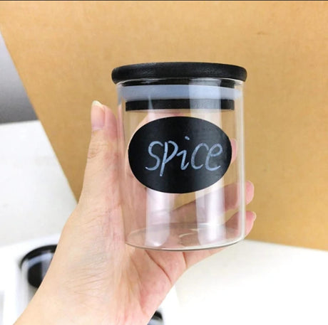 12-Piece Glass Spice Jar Set – 200ml with Black Bamboo Lids + Free Stickers & Pen | Airtight Kitchen Storage- Furaha Finds Kenya