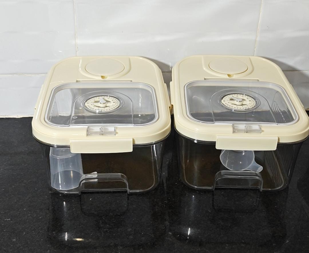 Acrylic Airtight Rice & Cereal Storage Bucket with Scooper – 5kg & 10kg | Moisture-Proof | Cream & White- Furaha Finds Kenya