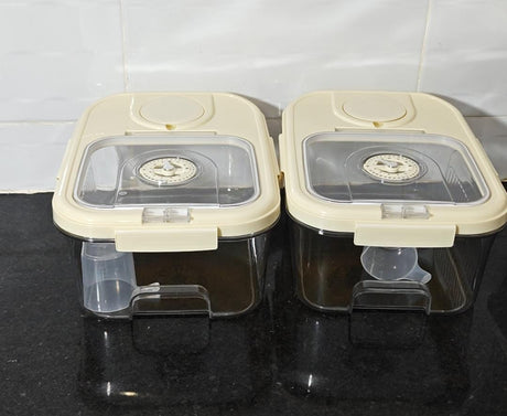 Acrylic Airtight Rice & Cereal Storage Bucket with Scooper – 5kg & 10kg | Moisture-Proof | Cream & White- Furaha Finds Kenya