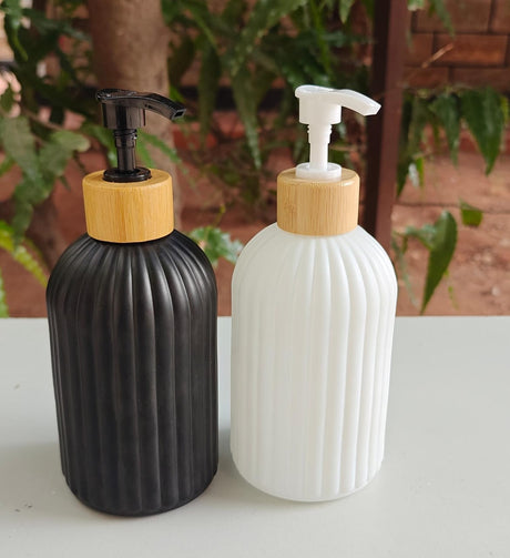 Luxury Matte Striped Ceramic Lotion Dispenser Bottle – 500ml | Black & White | Premium Bathroom Accessory